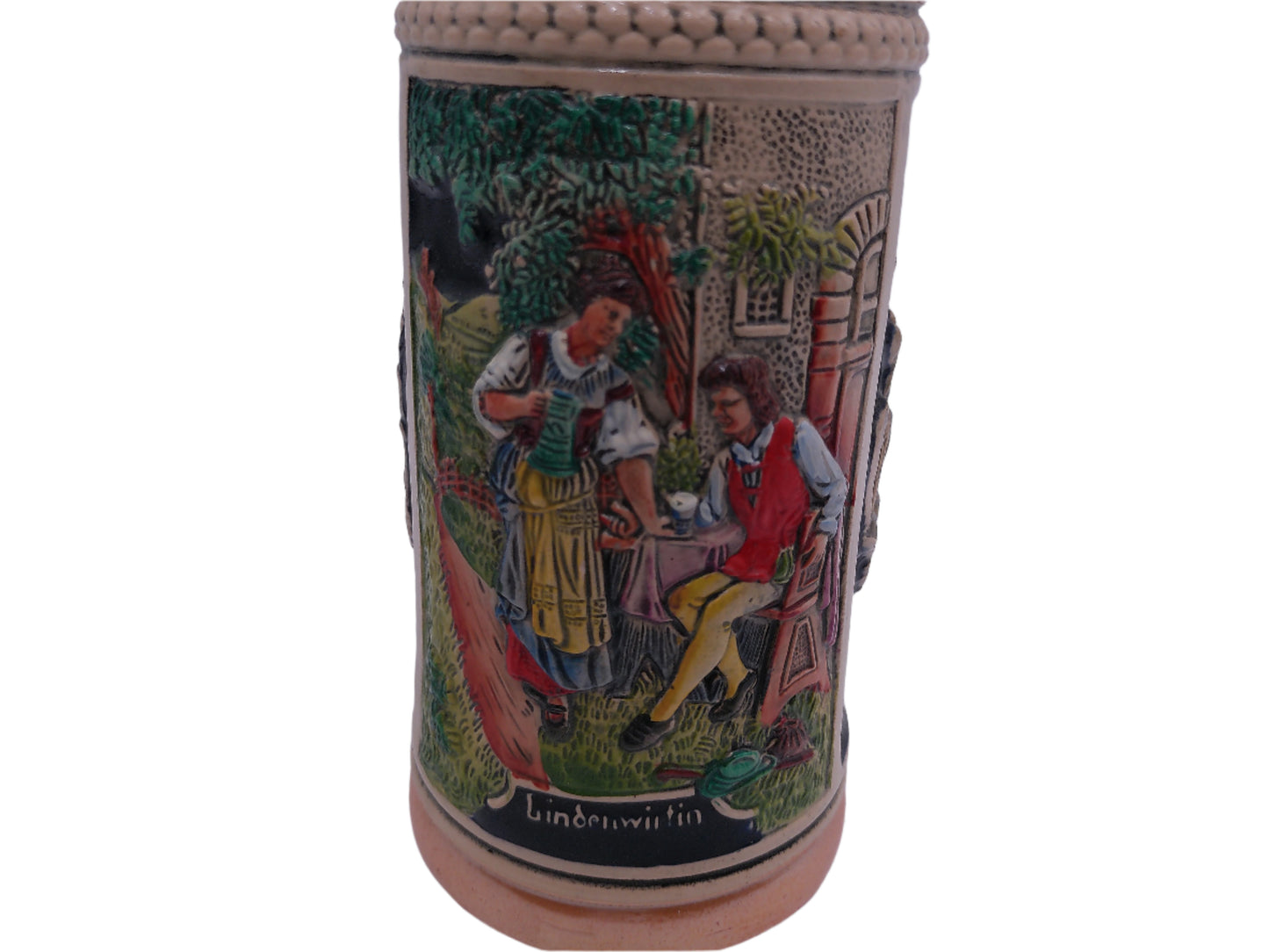 Beer Stein German Made with Pewter Lid Vintage Colorful