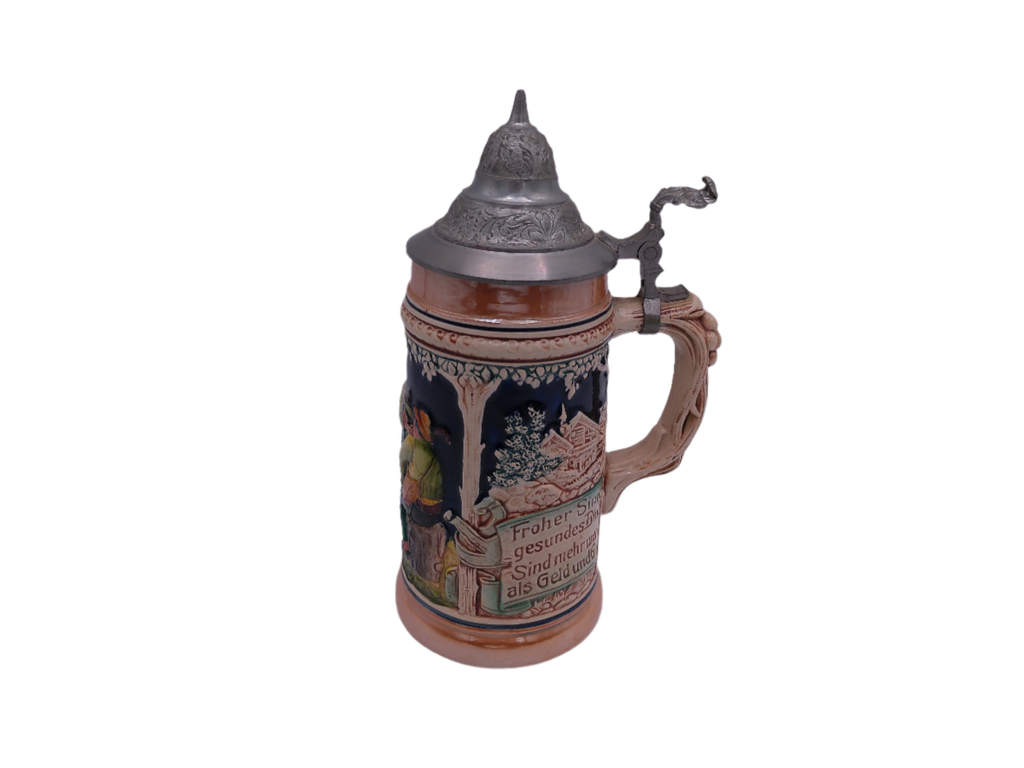 Beer Stein German made Vintage unique pewter lid and decorative handle