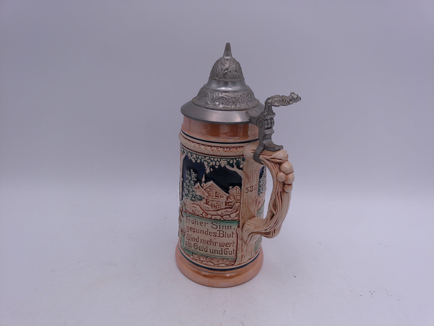 Beer Stein German made Vintage unique pewter lid and decorative handle