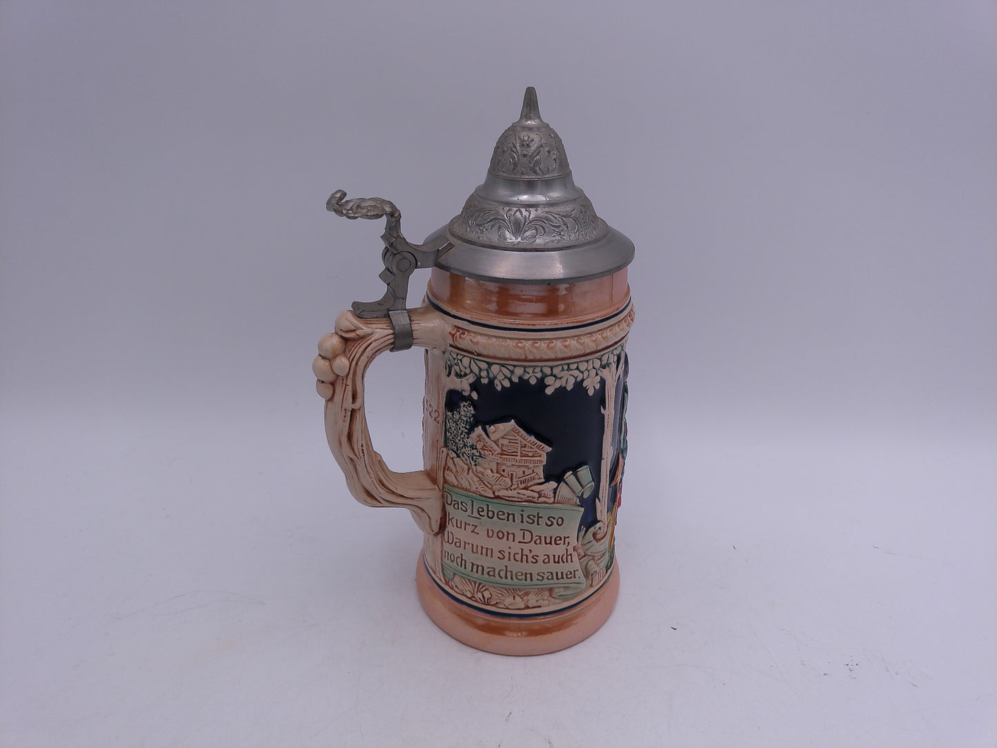 Beer Stein German made Vintage unique pewter lid and decorative handle