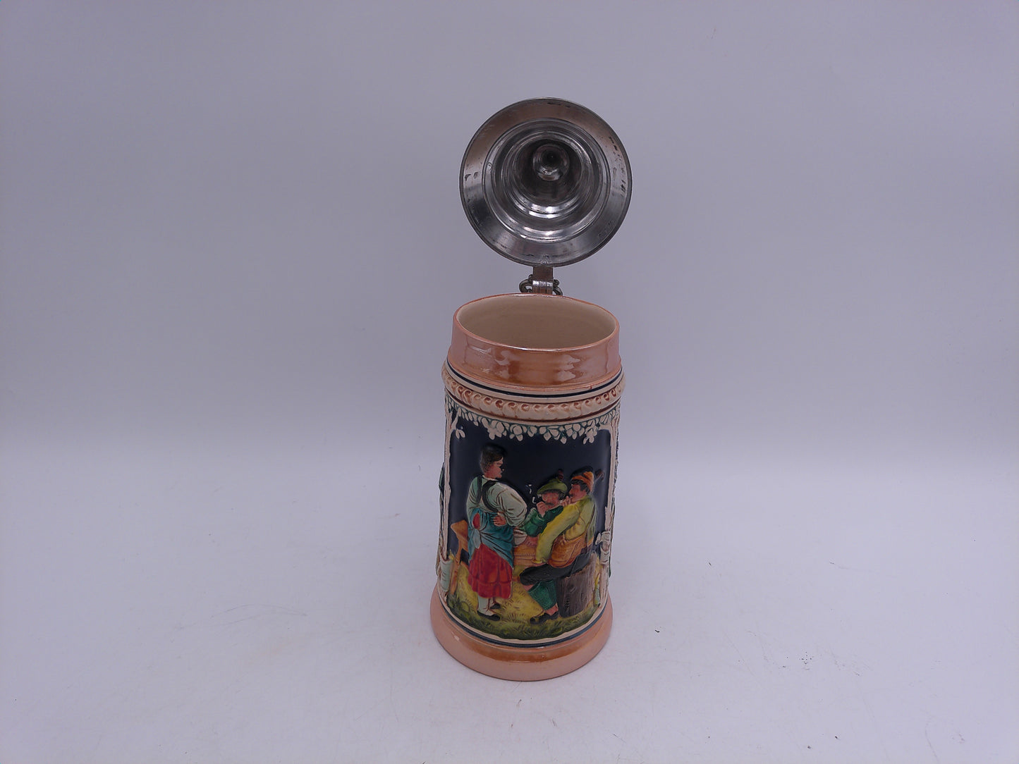 Beer Stein German made Vintage unique pewter lid and decorative handle