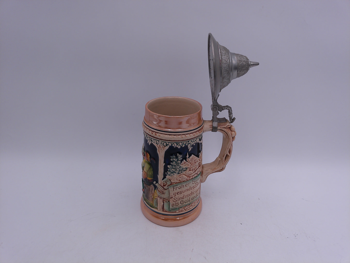 Beer Stein German made Vintage unique pewter lid and decorative handle