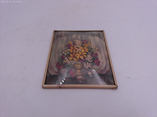 Glass Convex Silhouette Framed Picture Beautiful Flowers in vase Metal  Frame  B21