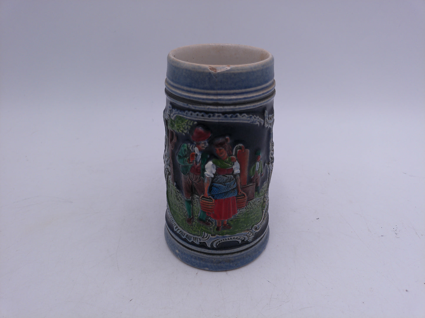 Beer Stein Vintage Made in Germany Blue color old chip on rim