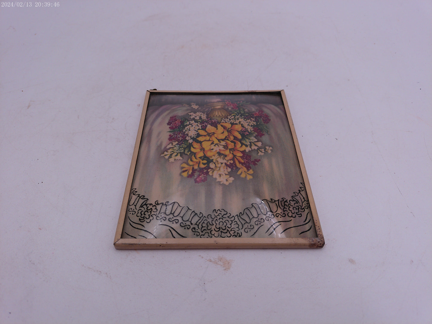 Glass Convex Silhouette Framed Picture Colorful Flowers Metal Framed B22