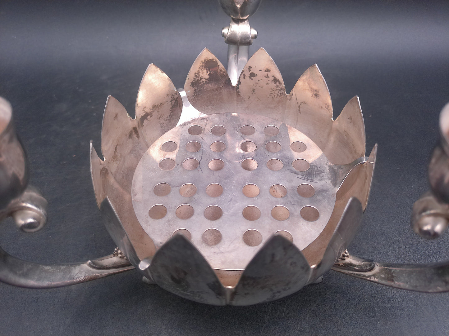 Lenard Silver Plate Centerpiece - Set of 2 Lotus Flower Bowls - 3 Candlestick Holders