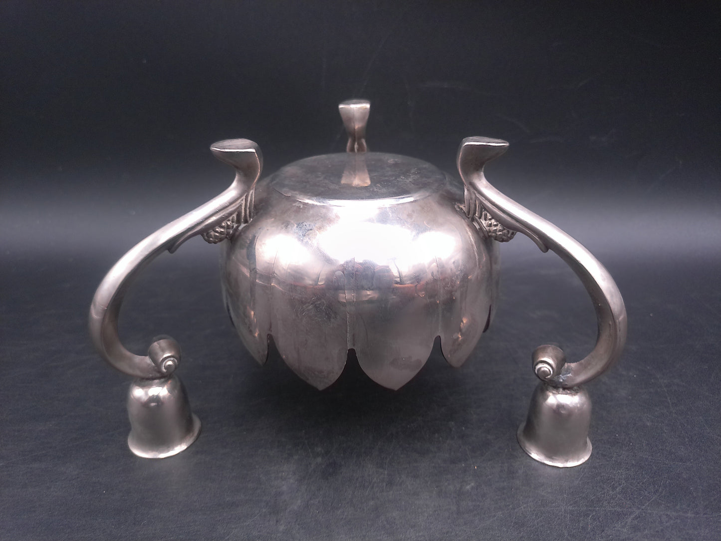 Lenard Silver Plate Centerpiece - Set of 2 Lotus Flower Bowls - 3 Candlestick Holders