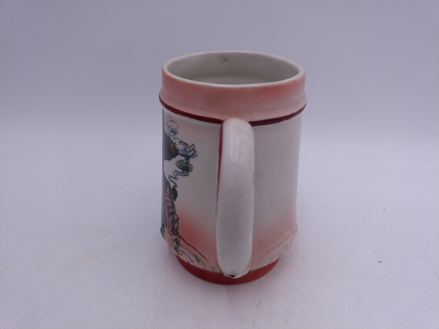 Beer Stein Old German Pilsen Mug On bottom Man Holding Beer and Pipe