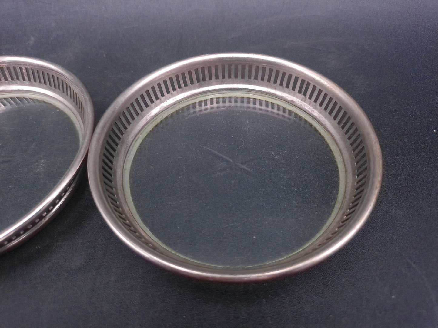 Starburst Glass Silverplate Trim Coasters Set of 3 Vintage