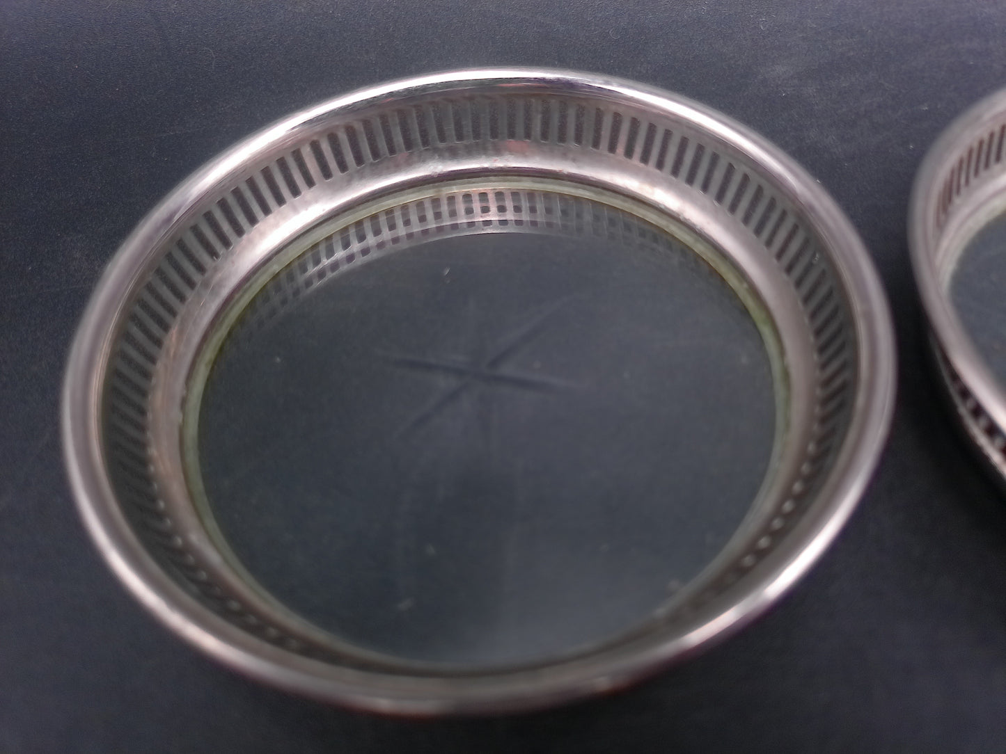 Starburst Glass Silverplate Trim Coasters Set of 3 Vintage