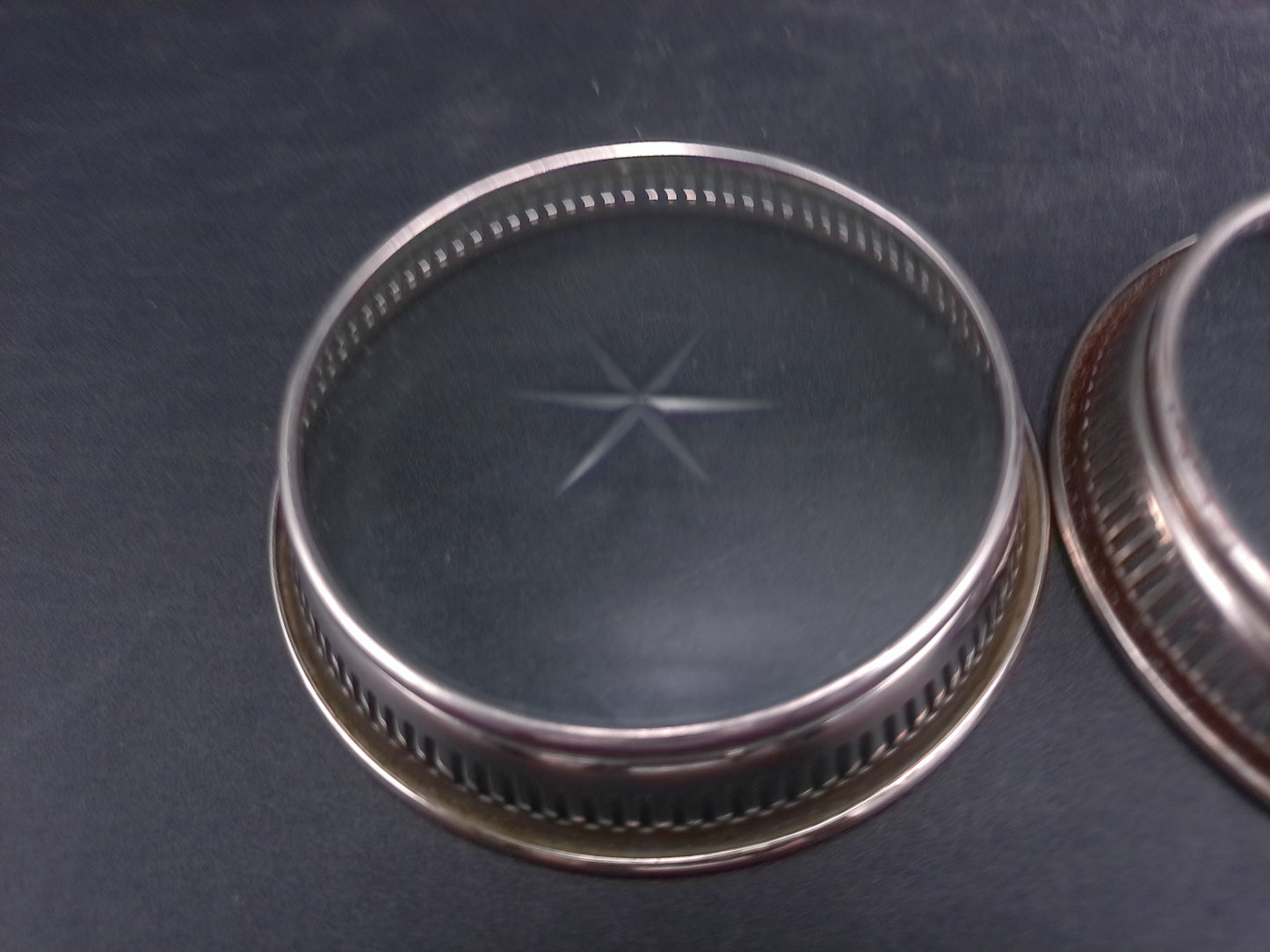 Starburst Glass Silverplate Trim Coasters Set of 3 Vintage