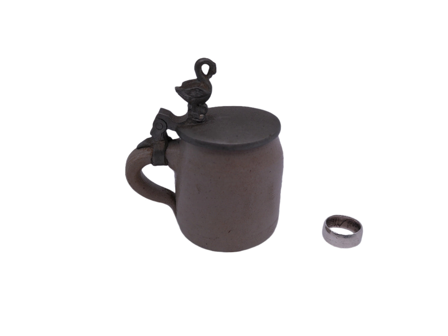 Beer Stein small Vintage With Swan on Hinge Brown Color