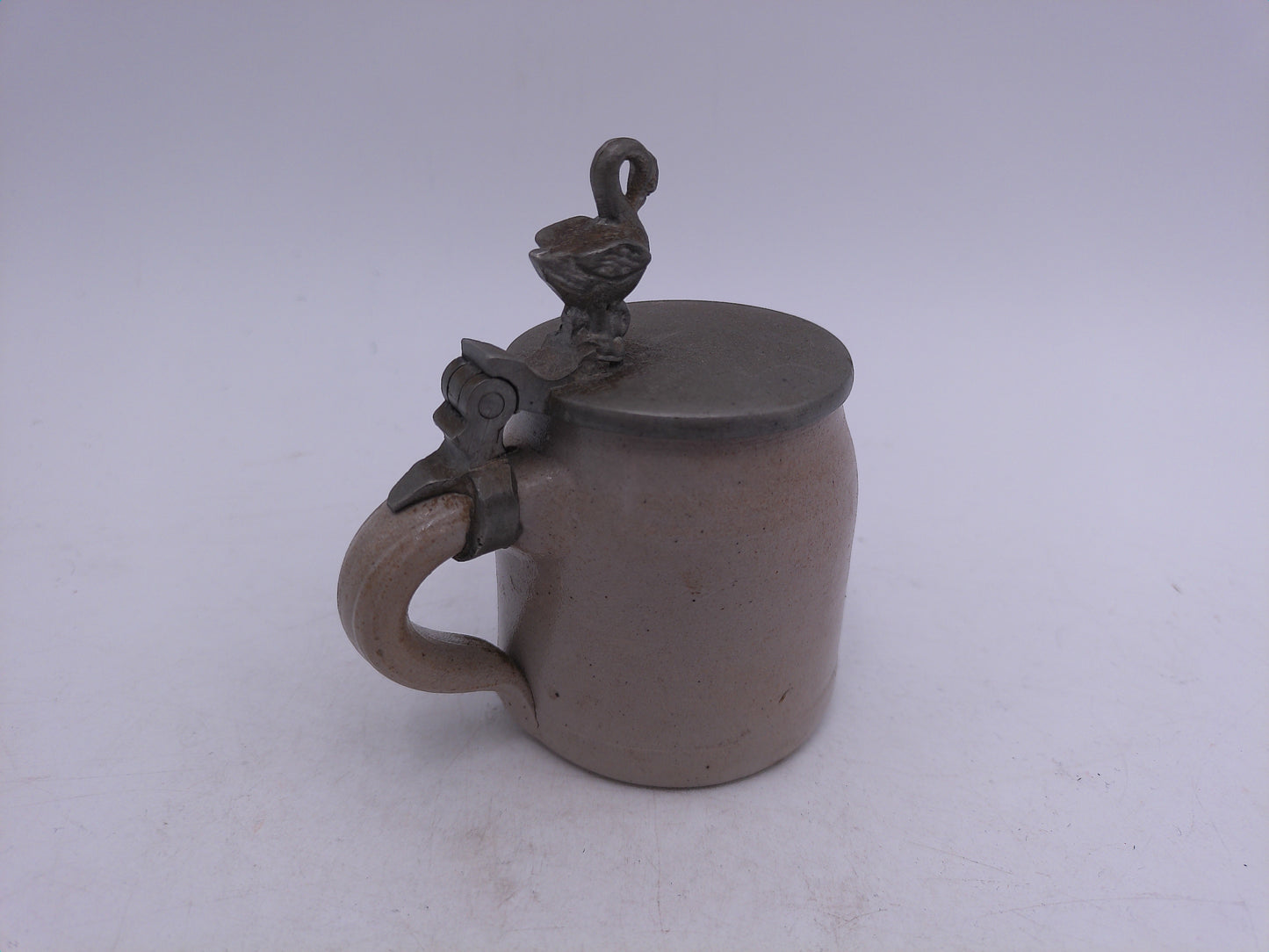 Beer Stein small Vintage With Swan on Hinge Brown Color
