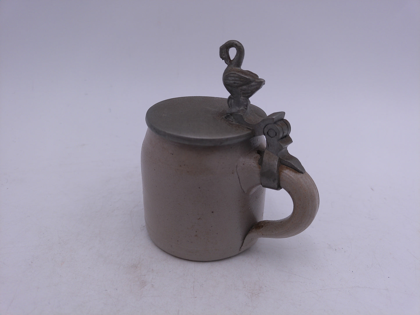 Beer Stein small Vintage With Swan on Hinge Brown Color