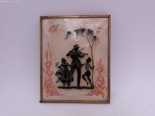 Glass Convex Silhouette Framed Picture Children Dancing  B222