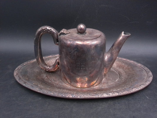 Teapot Coffee Silver Pot with Plate Marked SMPC Sidney 200 Antique H.H. on side