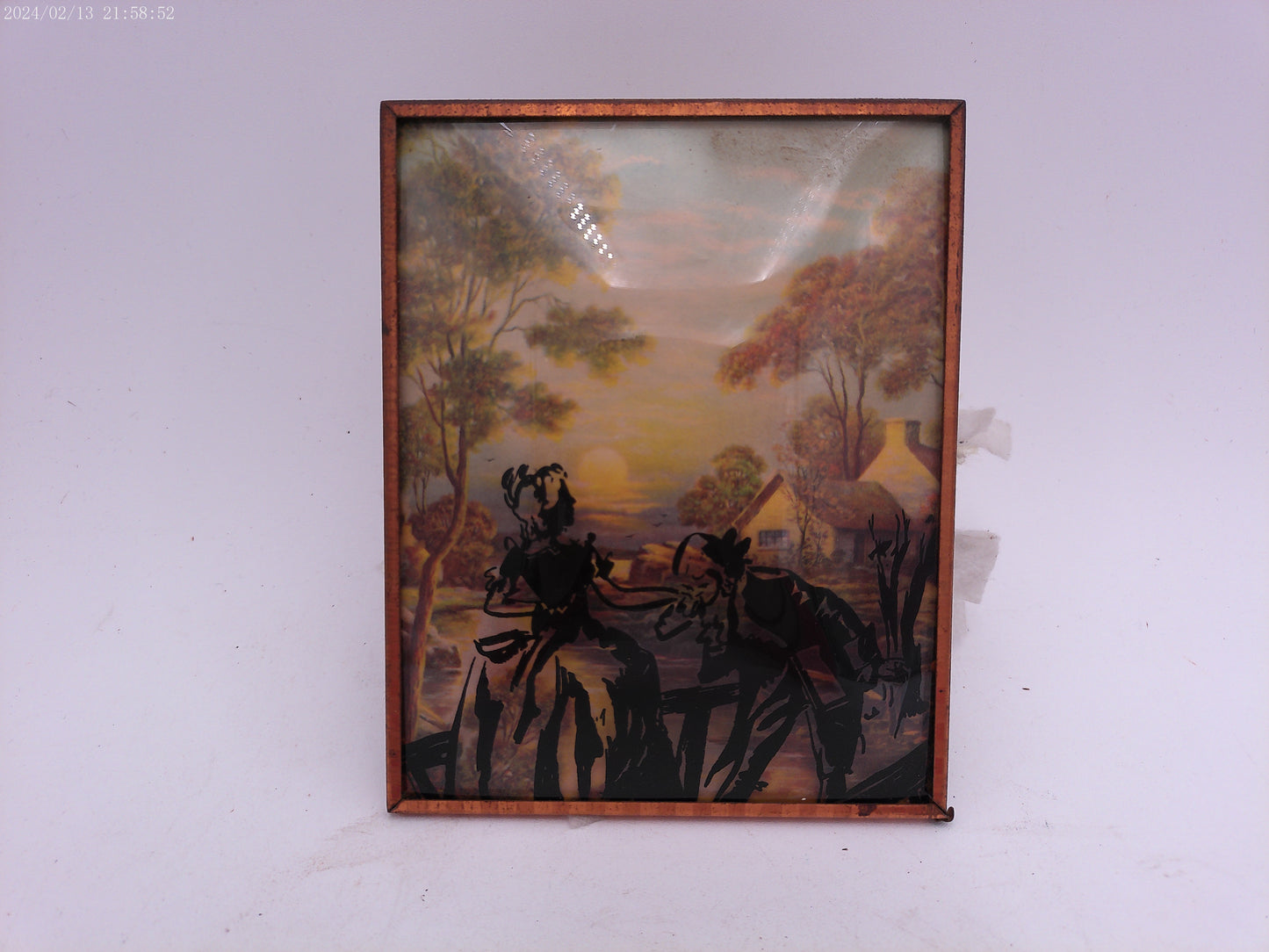 Glass Convex Silhouette Framed Picture Couple Hand Kiss B34