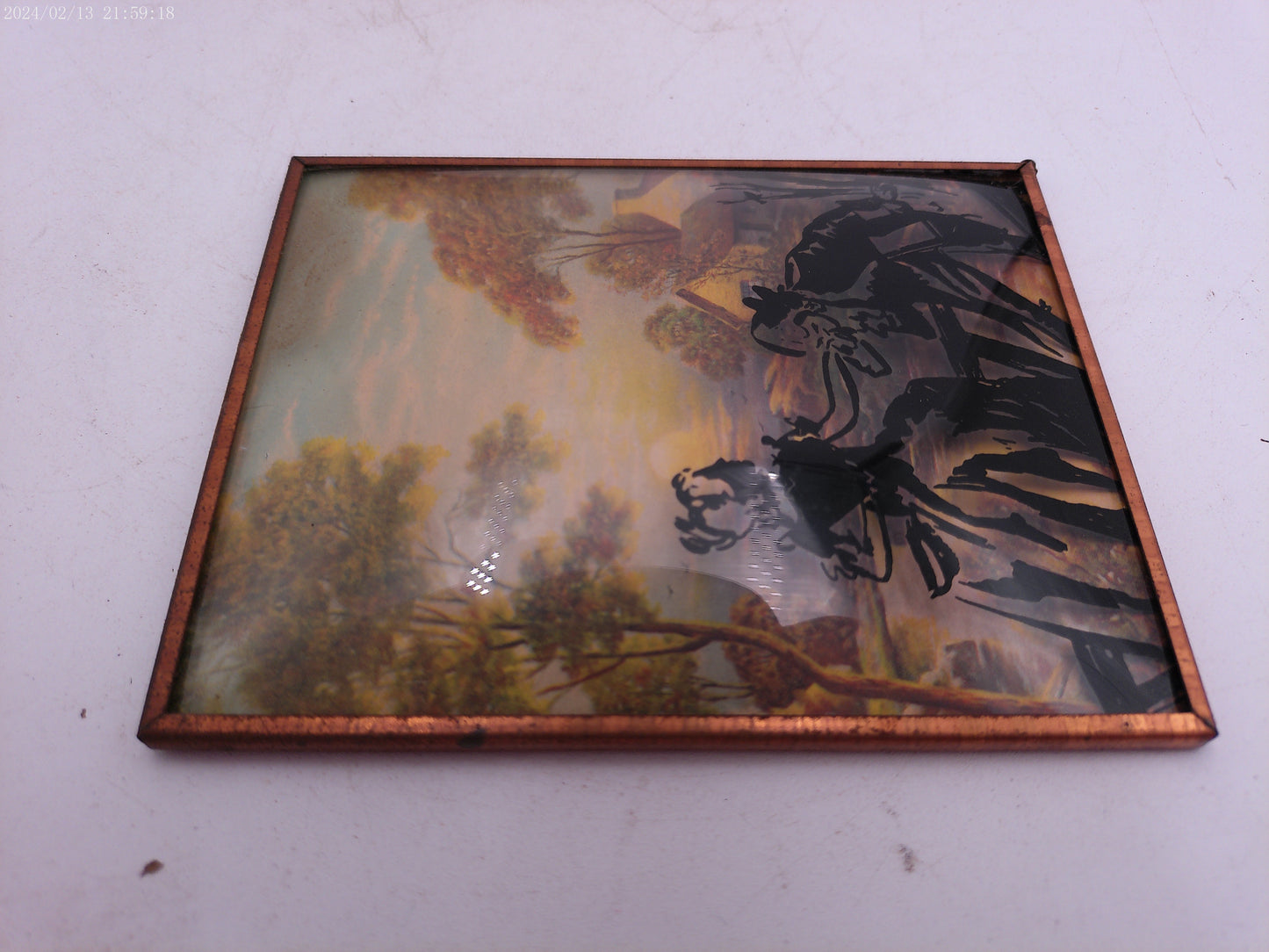 Glass Convex Silhouette Framed Picture Couple Hand Kiss B34