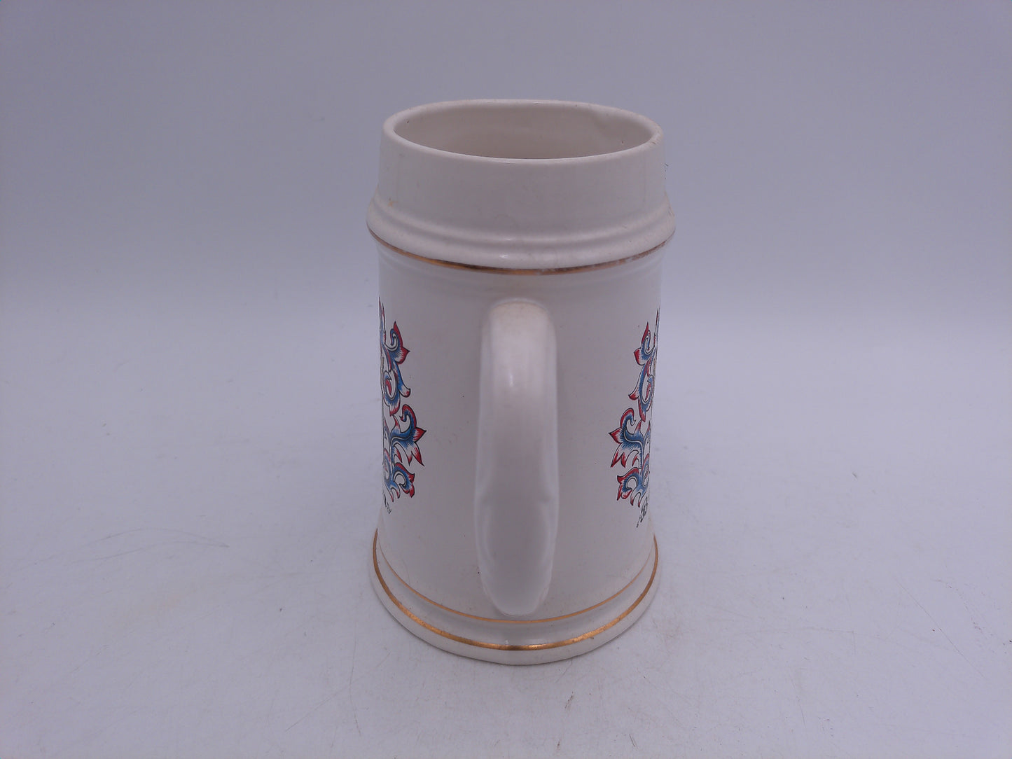 Beer Stein Berlin Logo with Gold Colored Rings Top and Bottom Vintage