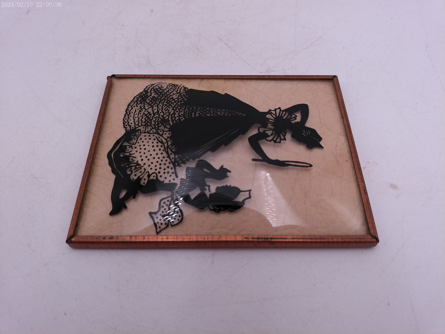 Glass Convex Silhouette Framed Picture Lady with Nurse B35