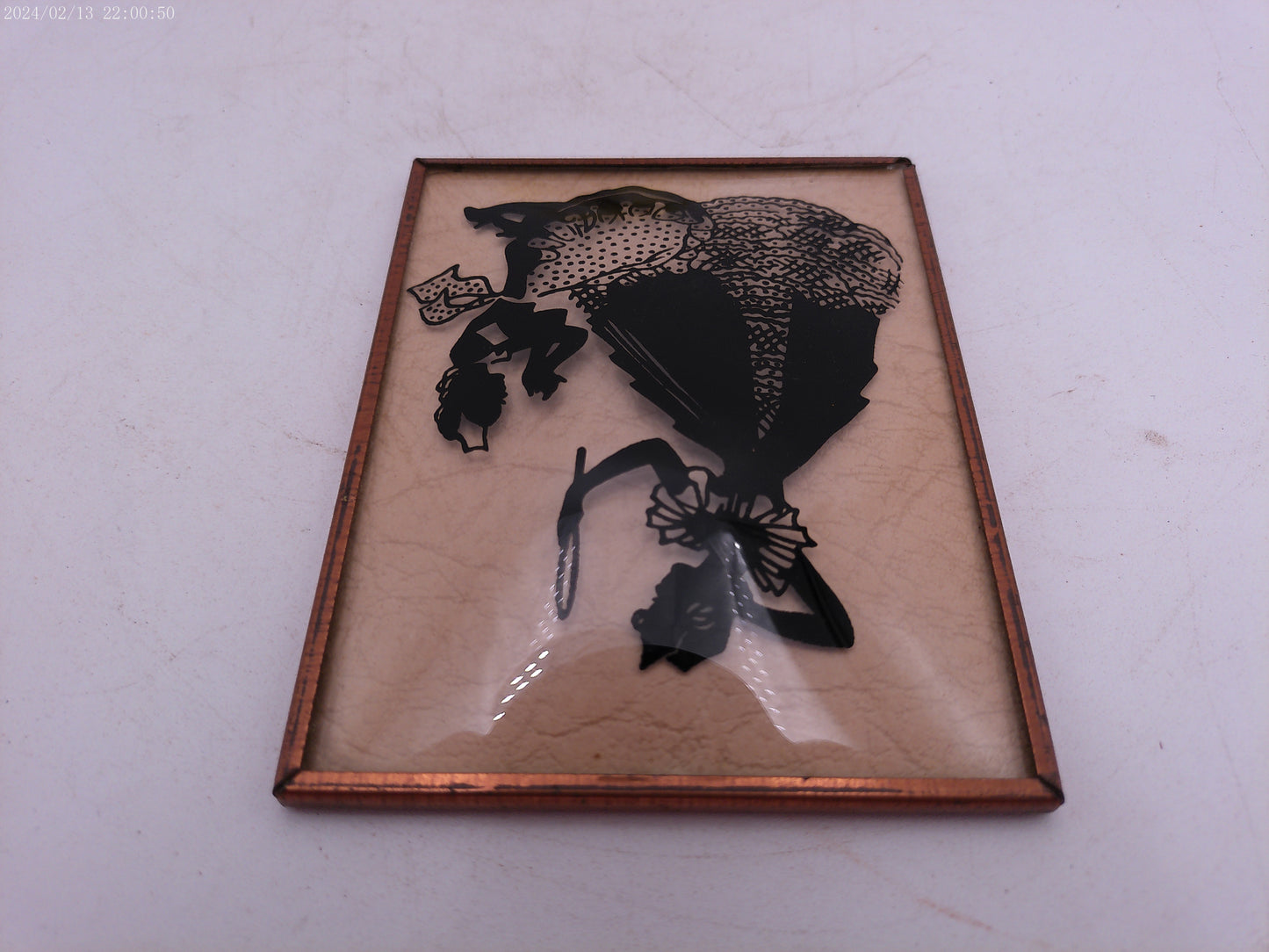 Glass Convex Silhouette Framed Picture Lady with Nurse B35