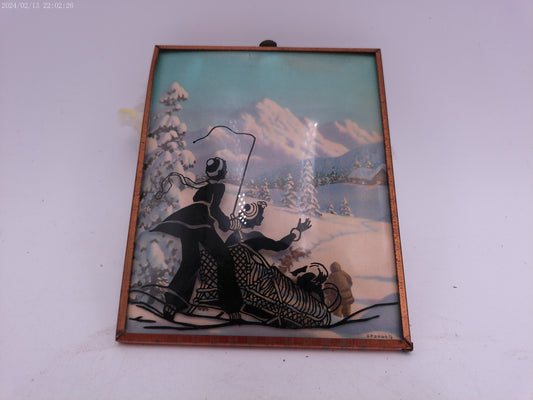 Glass Convex Silhouette Framed Picture Couple On Slide  B36