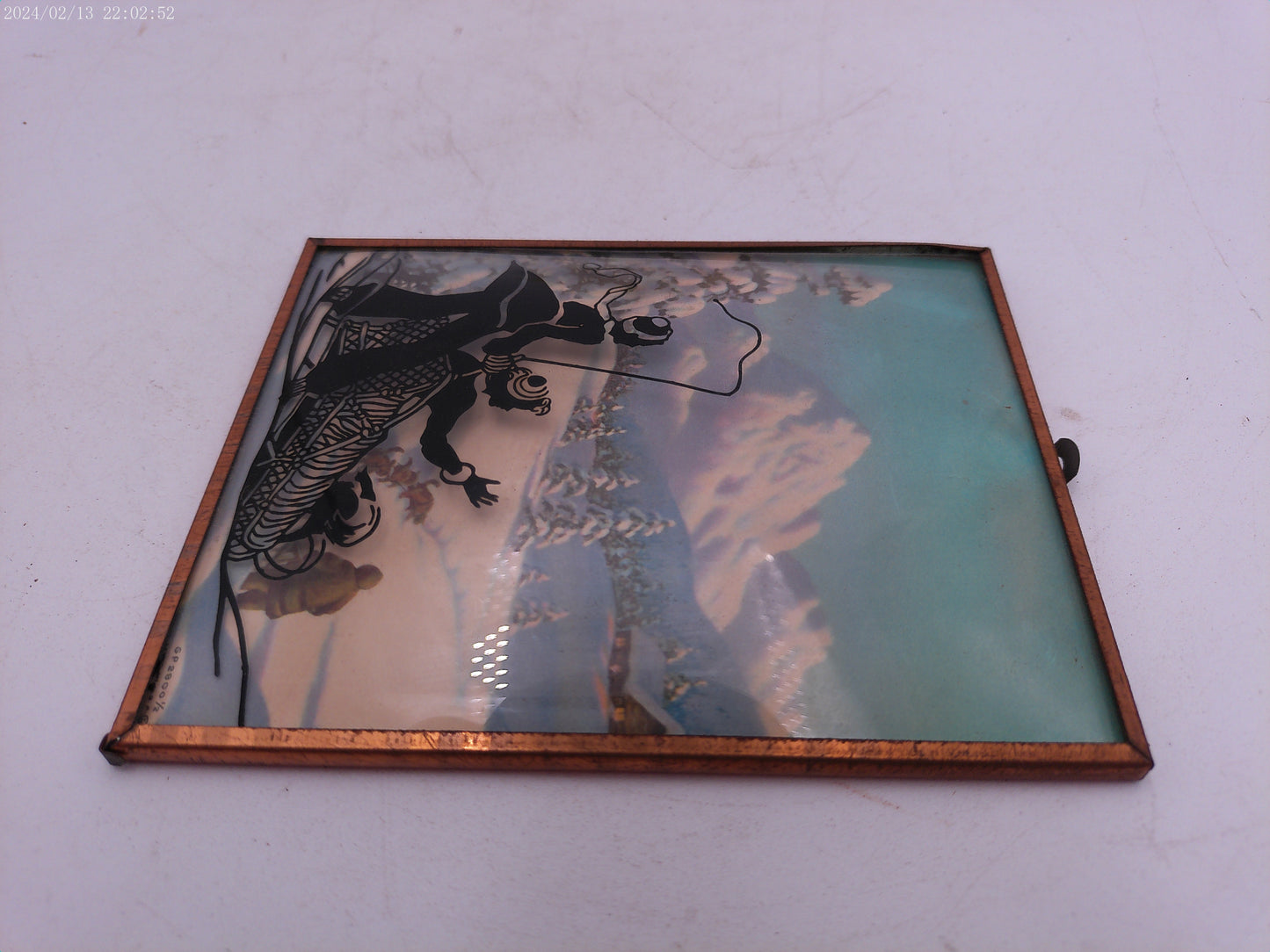 Glass Convex Silhouette Framed Picture Couple On Slide B36