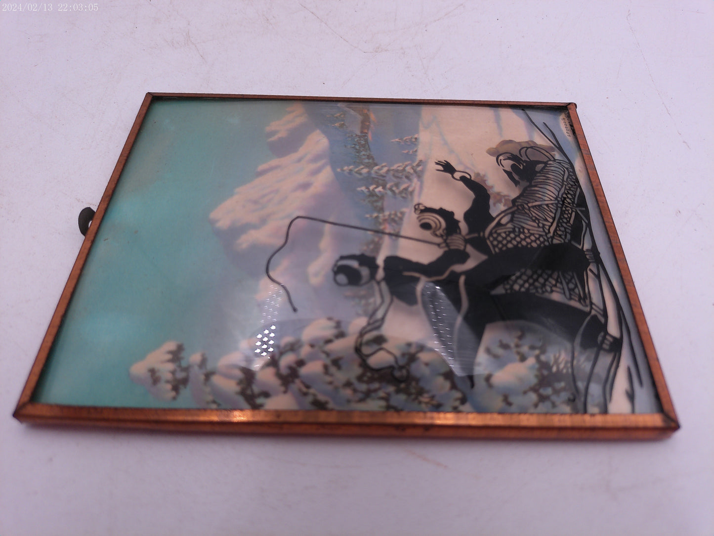 Glass Convex Silhouette Framed Picture Couple On Slide B36