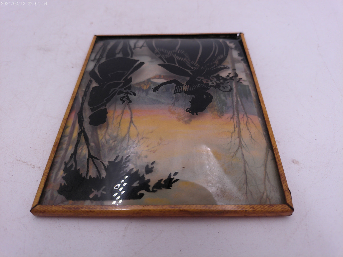 Glass Convex Silhouette Framed Picture Couple with Flowers B37