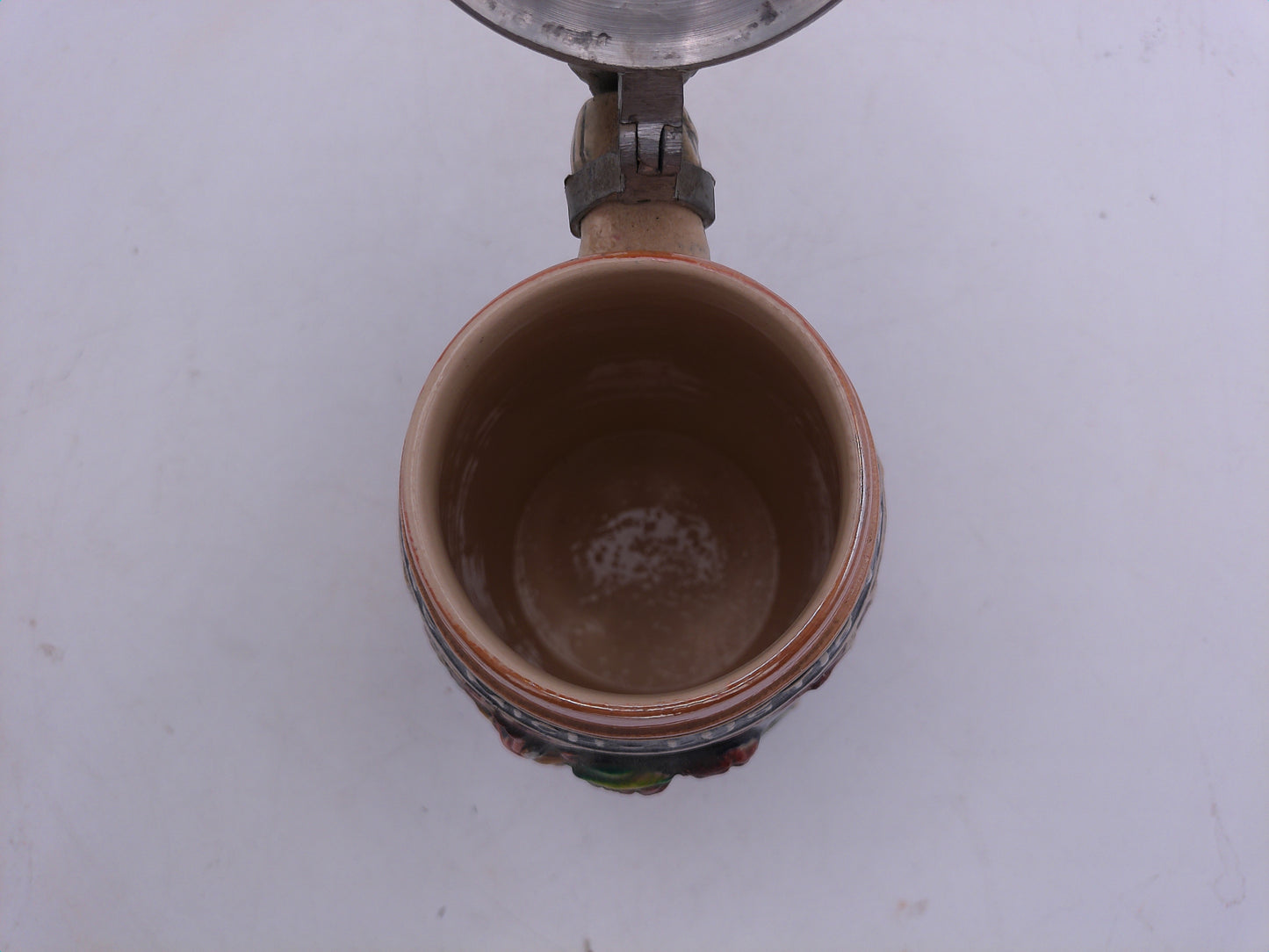 Beer Stein King , "Lustig Fass Mich Lustig Lass Mich", 1/4L German pewter Lid