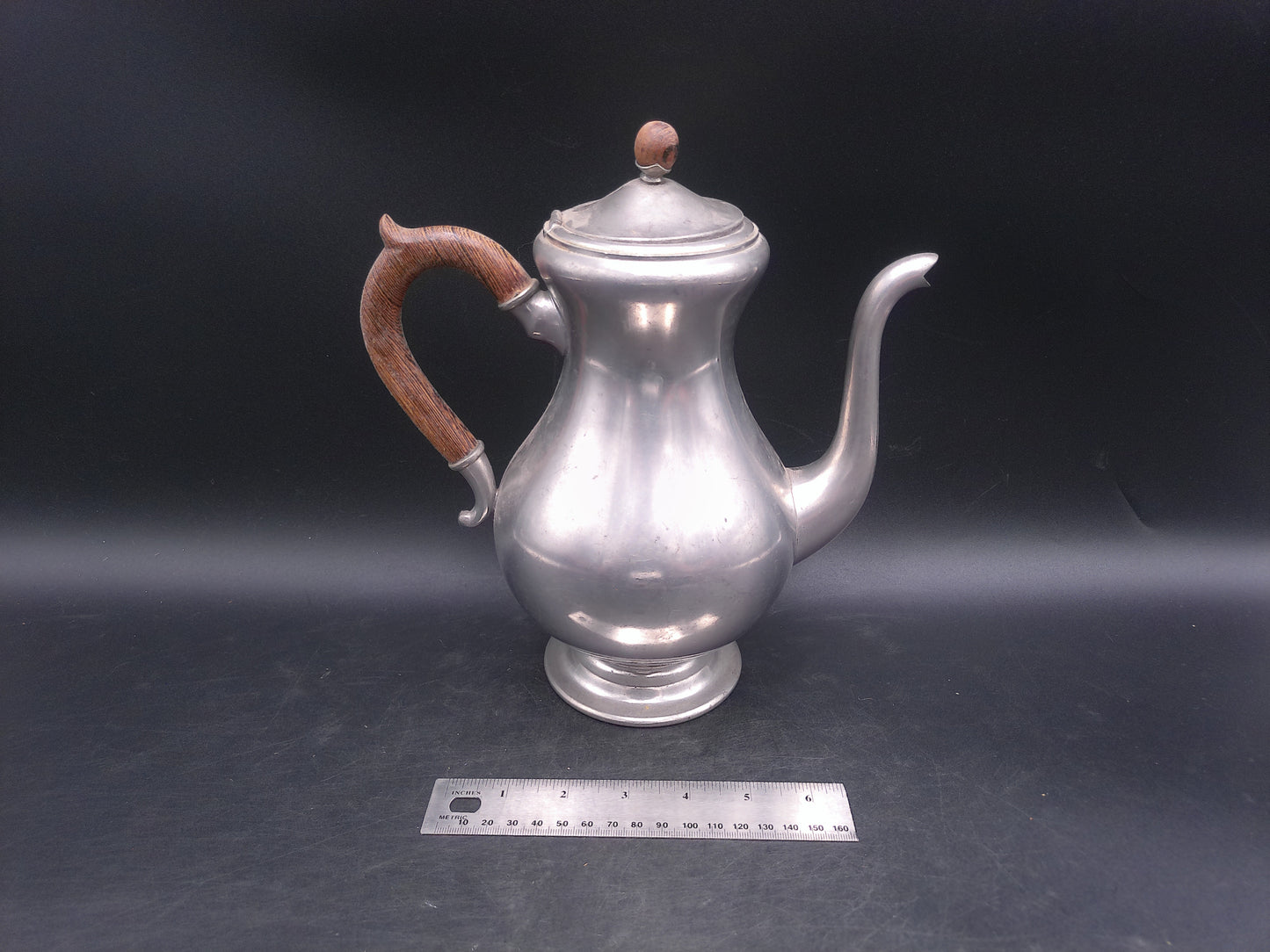 Vtg 50s Royal Holland Pewter K.M.D. Tiel Coffee Pot Made in Holland Wood Handle