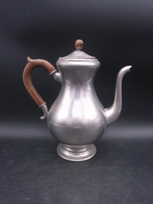 Vtg 50s Royal Holland Pewter K.M.D. Tiel Coffee Pot Made in Holland Wood Handle