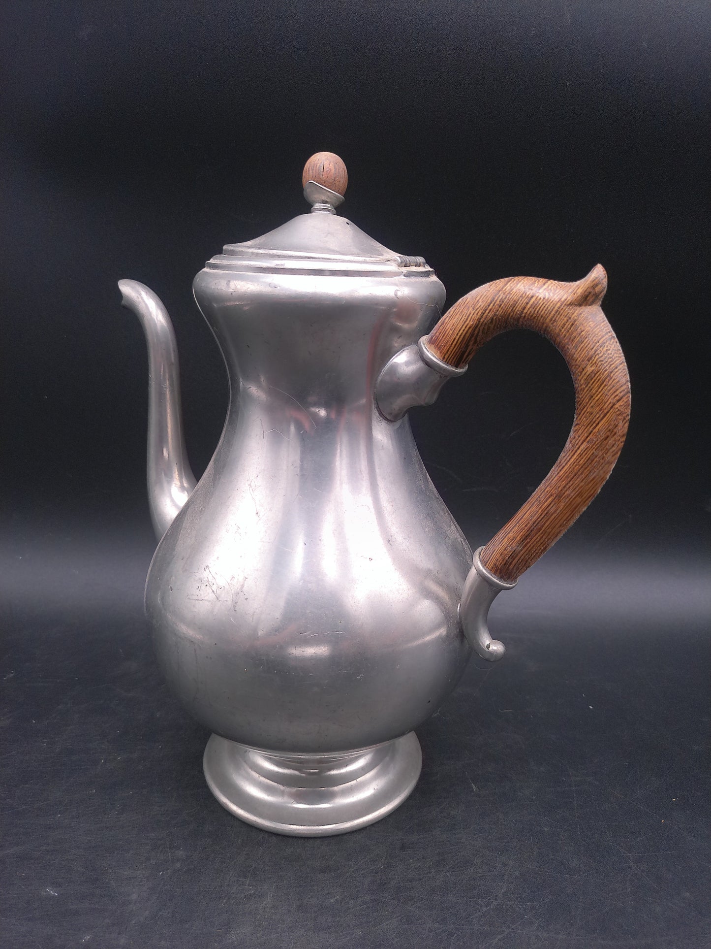 Vtg 50s Royal Holland Pewter K.M.D. Tiel Coffee Pot Made in Holland Wood Handle