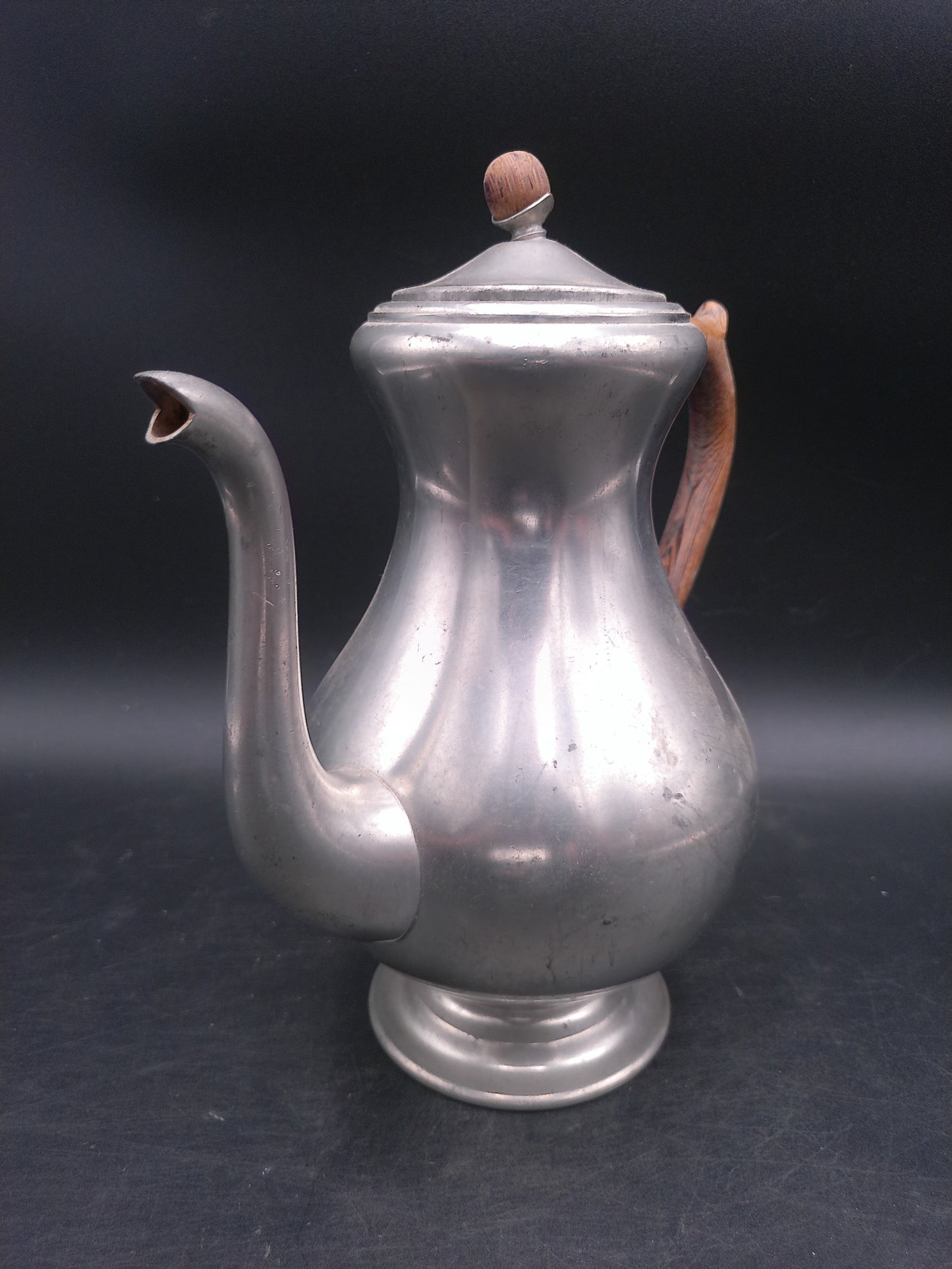 Vtg 50s Royal Holland Pewter K.M.D. Tiel Coffee Pot Made in Holland Wood Handle