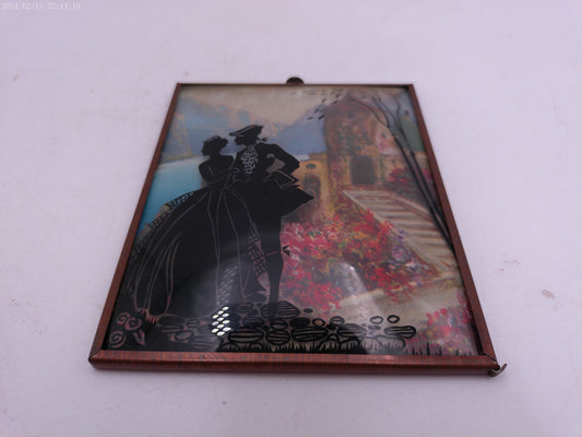 Glass Convex Silhouette Framed Picture Couple with Flowers by Stairs  B312