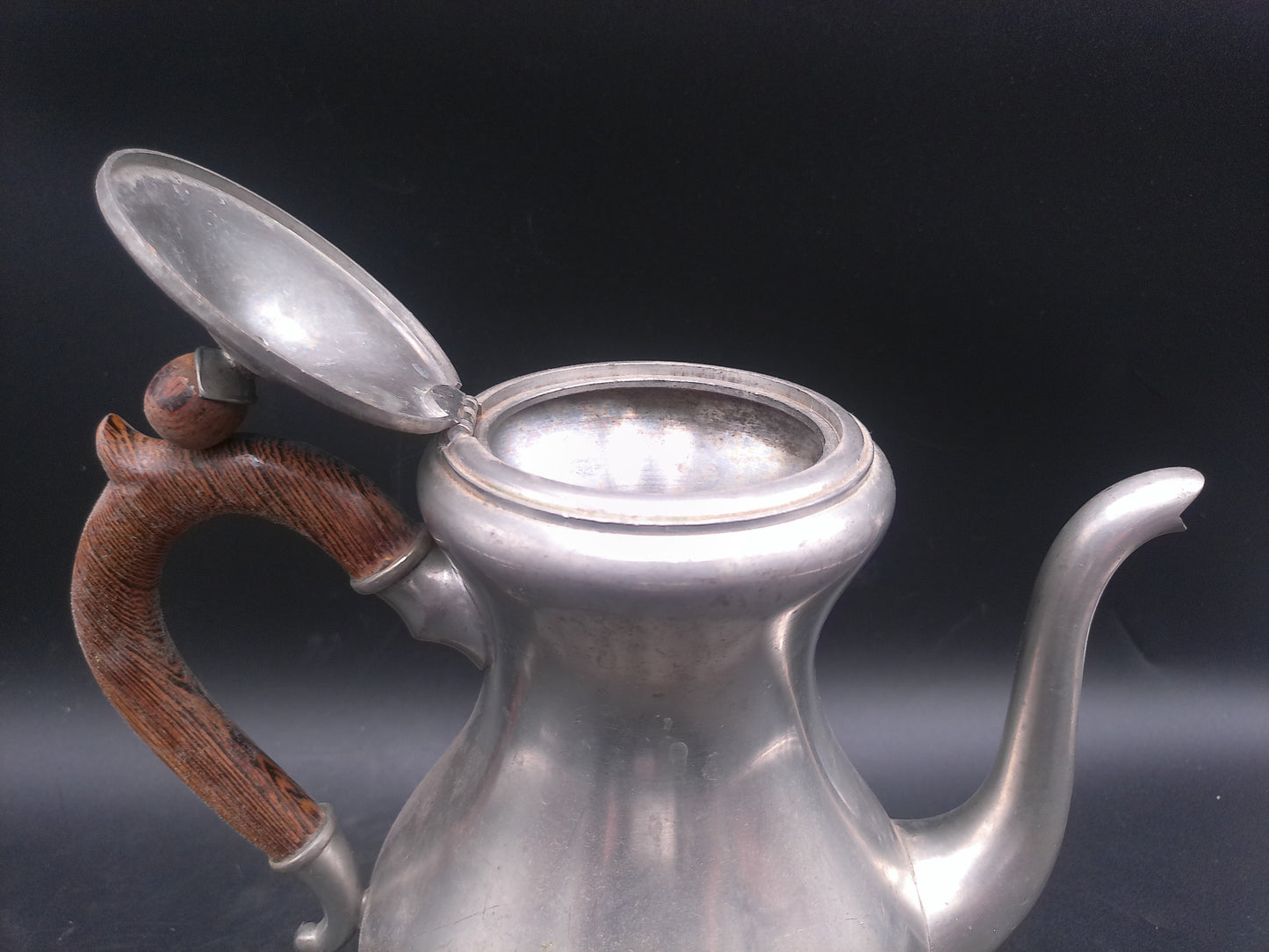 Vtg 50s Royal Holland Pewter K.M.D. Tiel Coffee Pot Made in Holland Wood Handle