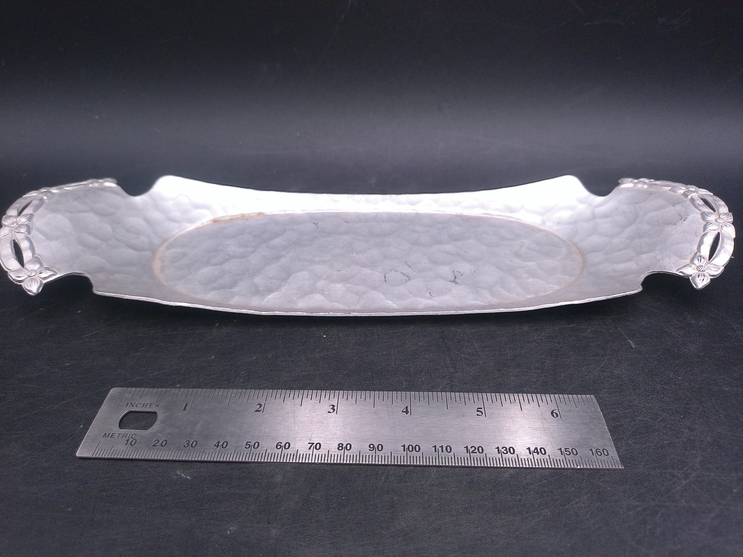 Hand Made Rodney Kent Aluminum Serving Tray with Handles Hand Wrought Tray
