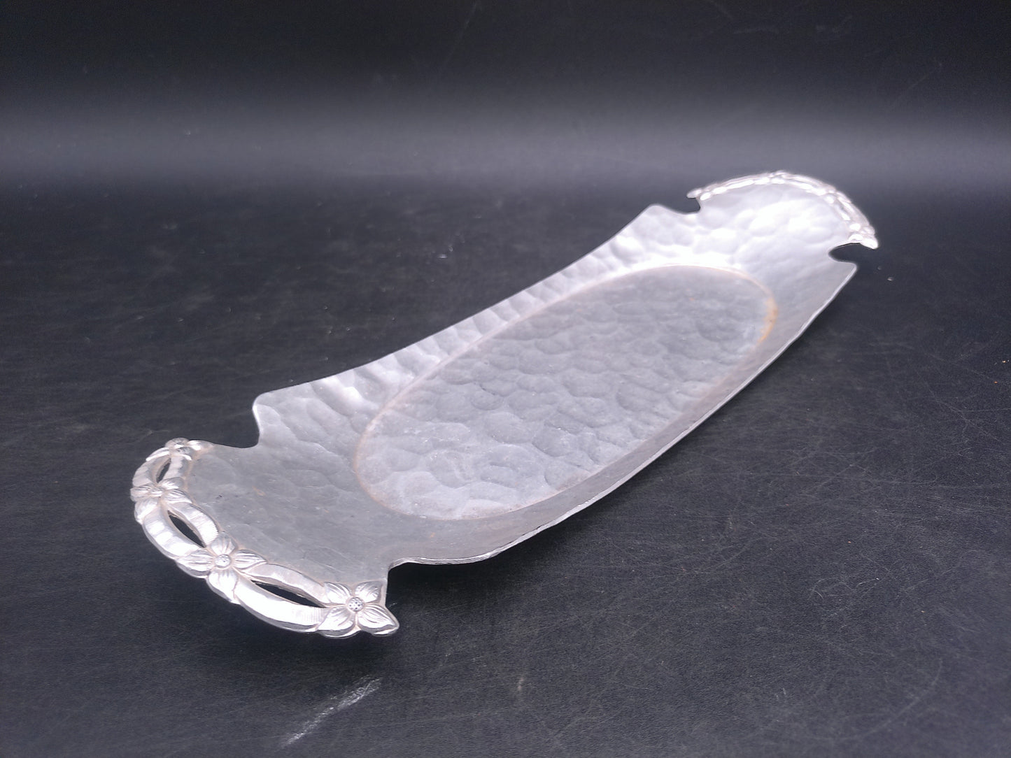 Hand Made Rodney Kent Aluminum Serving Tray with Handles Hand Wrought Tray