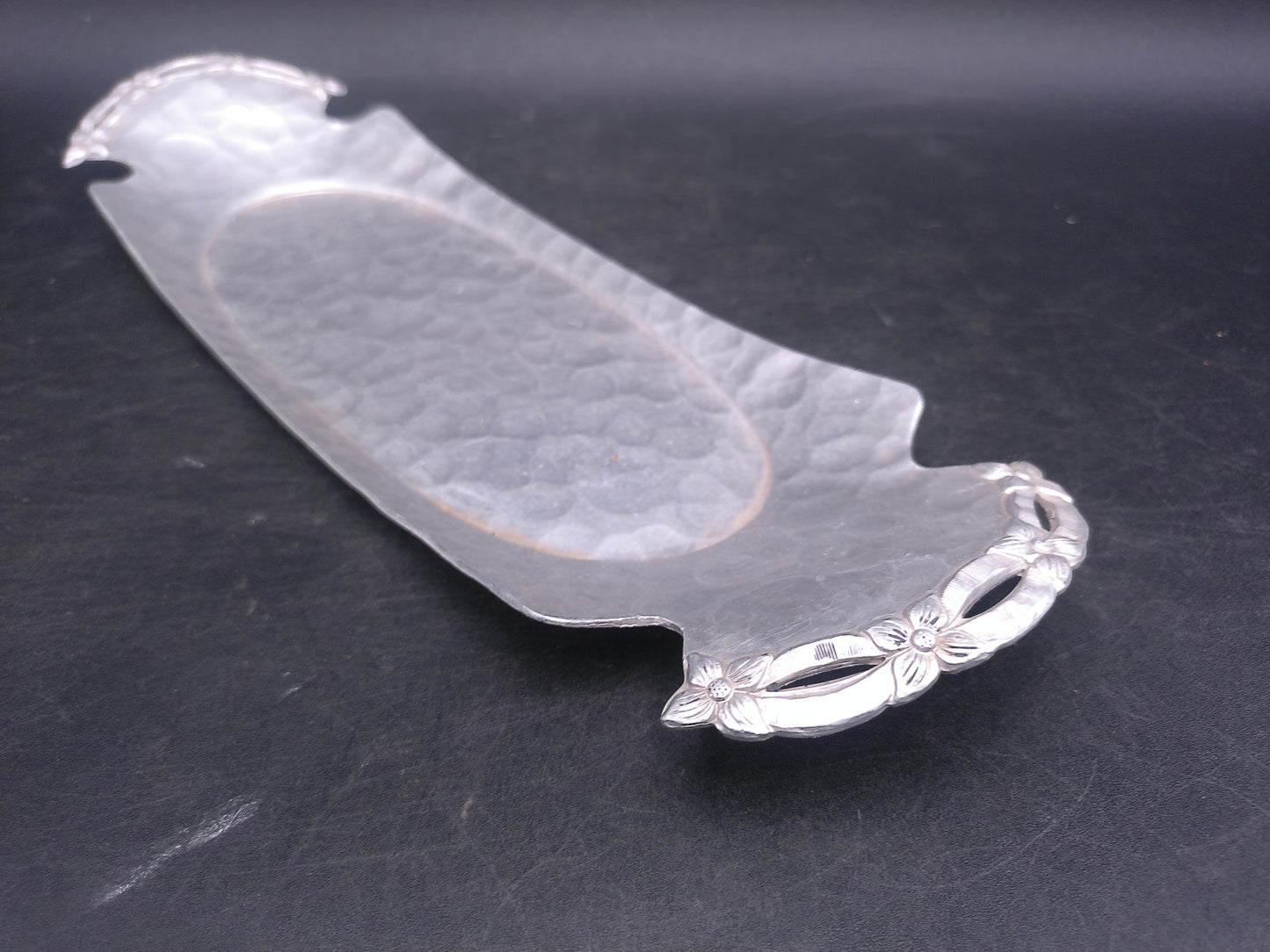 Hand Made Rodney Kent Aluminum Serving Tray with Handles Hand Wrought Tray