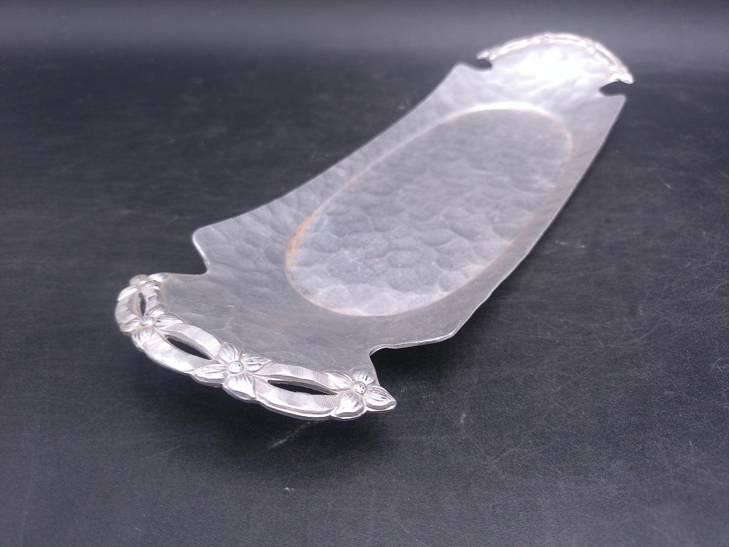 Hand Made Rodney Kent Aluminum Serving Tray with Handles Hand Wrought Tray