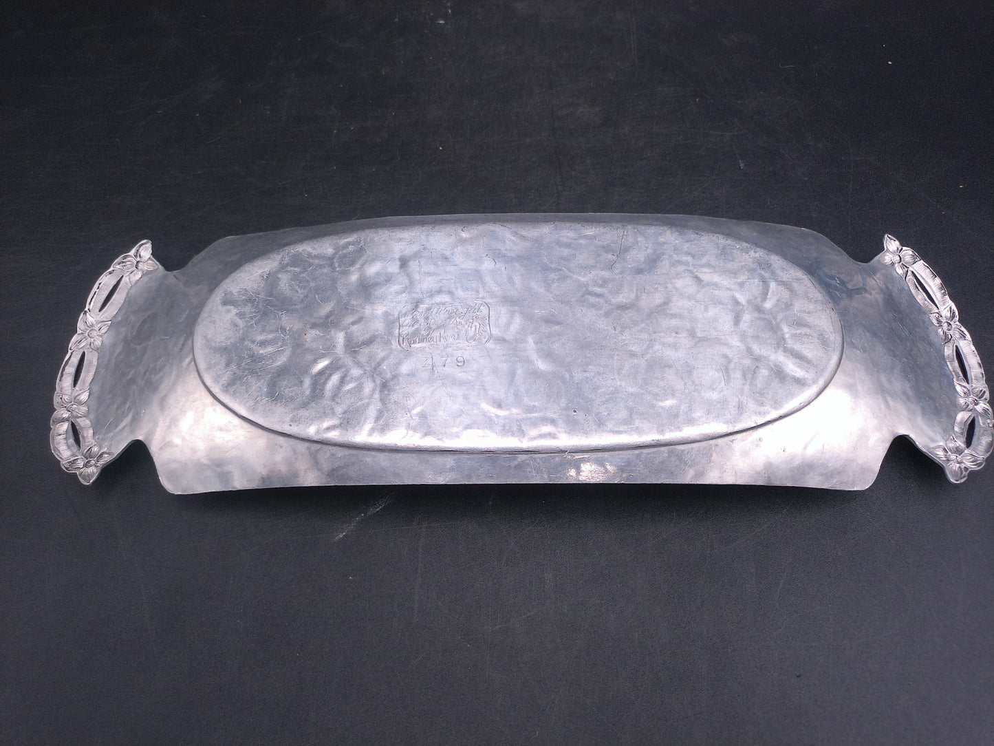 Hand Made Rodney Kent Aluminum Serving Tray with Handles Hand Wrought Tray