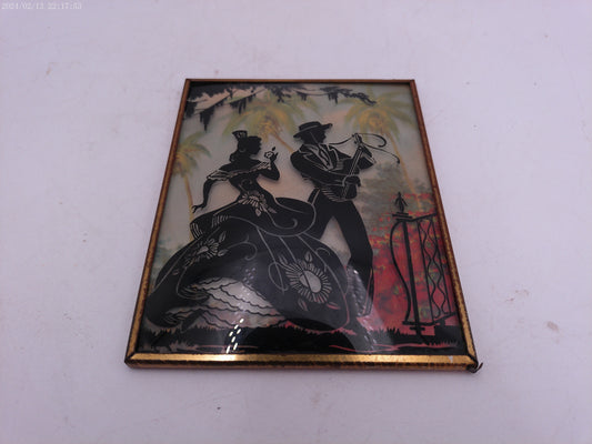 Glass Convex Silhouette Framed Picture Couple Playing Guitar B315