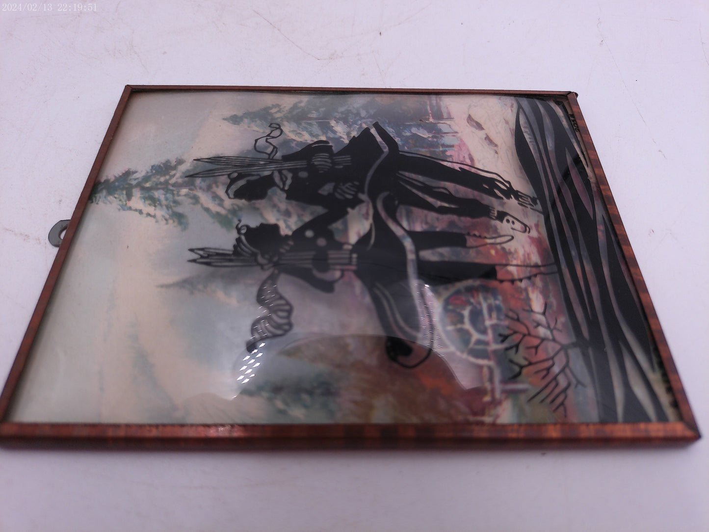 Glass Convex Silhouette Framed Picture Couple ice skating B316