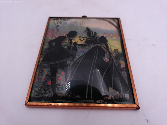 Glass Convex Silhouette Framed Picture Couple Holding Hands B317