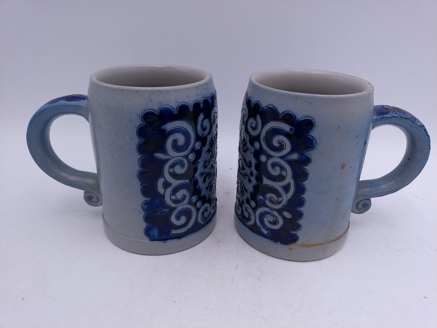 Beer Stein German Salt glazed grey blue Coffee Mug Cup lot of 2