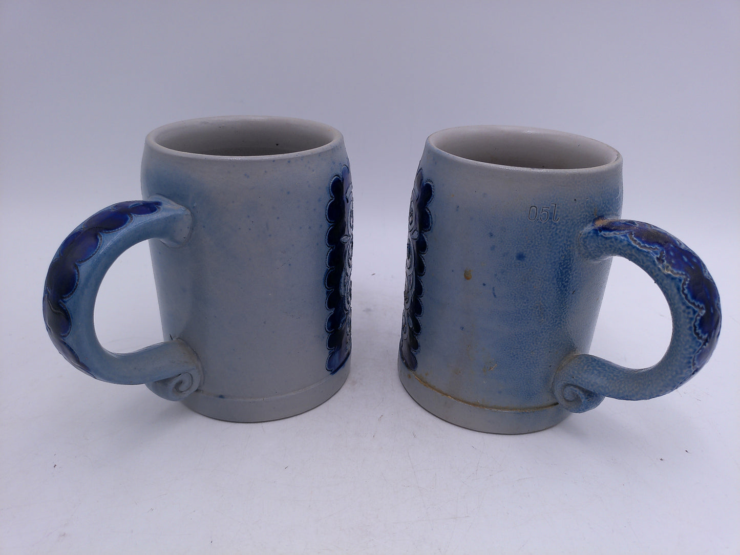 Beer Stein German Salt glazed grey blue Coffee Mug Cup lot of 2