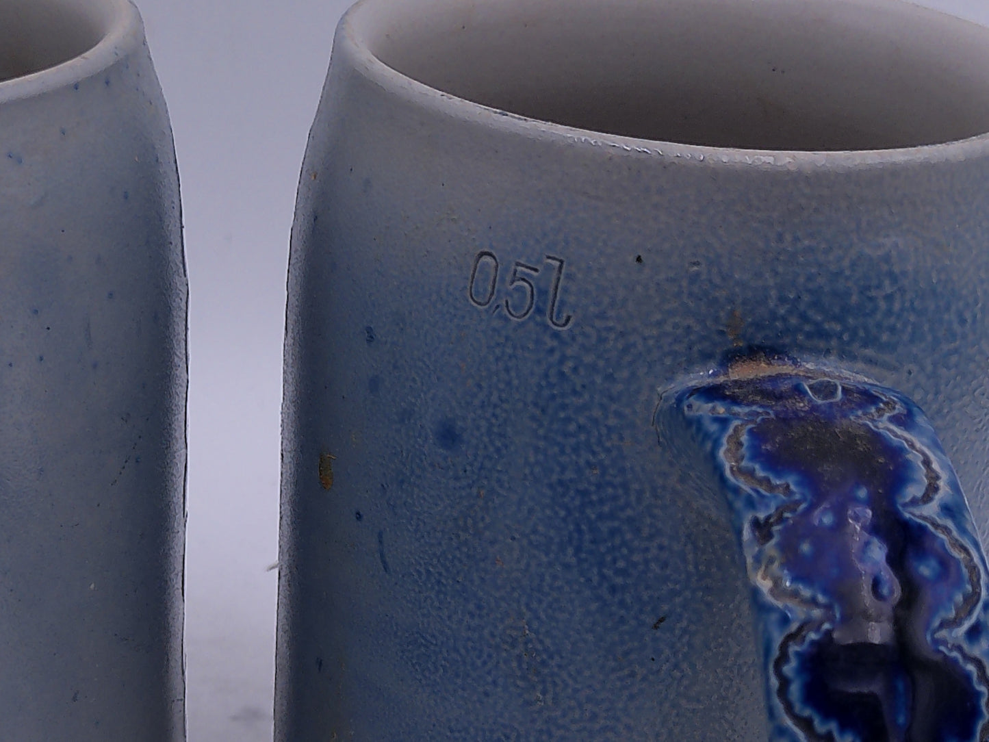 Beer Stein German Salt glazed grey blue Coffee Mug Cup lot of 2