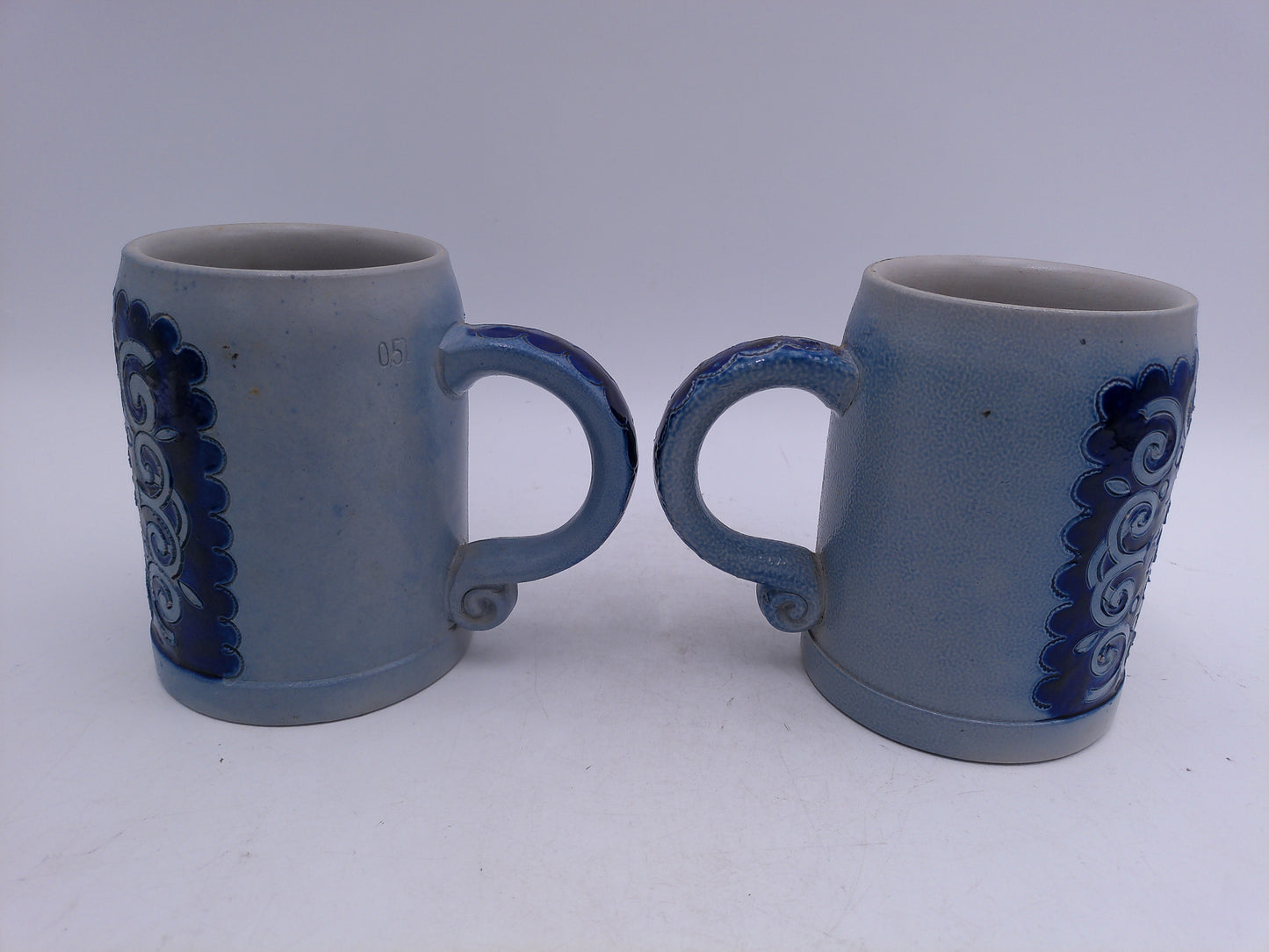 Beer Stein German Salt glazed grey blue Coffee Mug Cup lot of 2