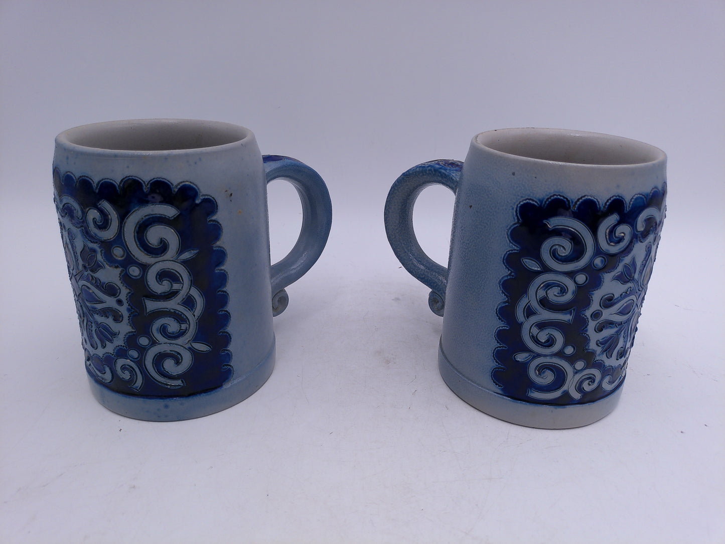 Beer Stein German Salt glazed grey blue Coffee Mug Cup lot of 2