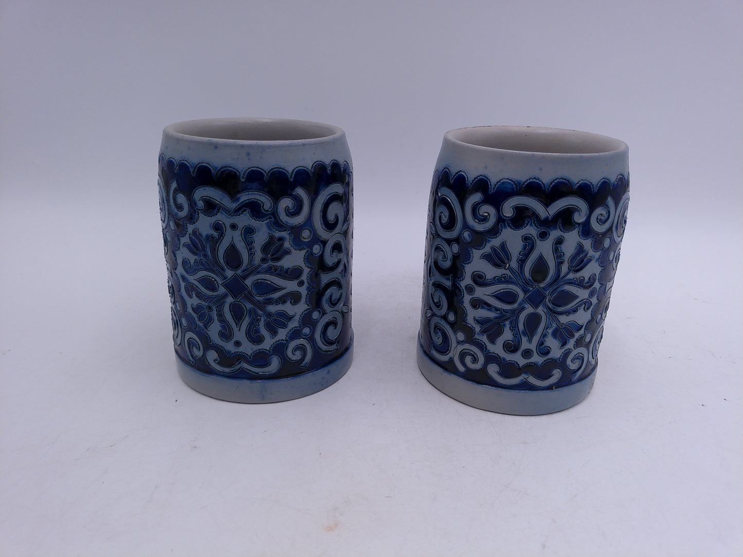 Beer Stein German Salt glazed grey blue Coffee Mug Cup lot of 2